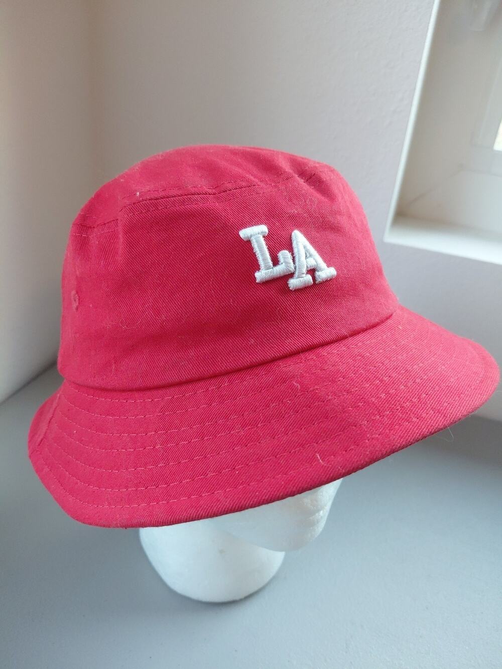 Vintage Los Angeles LA Bucket Hat Cap OSFM Kids Youth Red Embroidered School